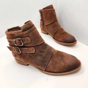 Born Brown Suede Ankle Boots with Buckle Detail